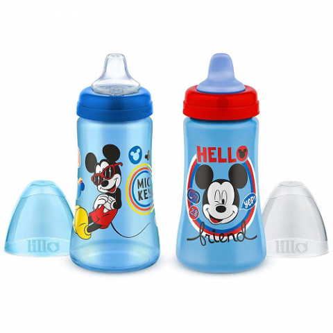 Kit 2 Copos Colors Bico De Silicone Disney Mickey Azul Lillo