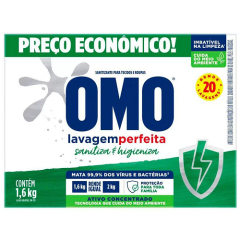 Sabão em Pó Omo Lavagem Perfeita Sanitiza e Higieniza 1,6kg