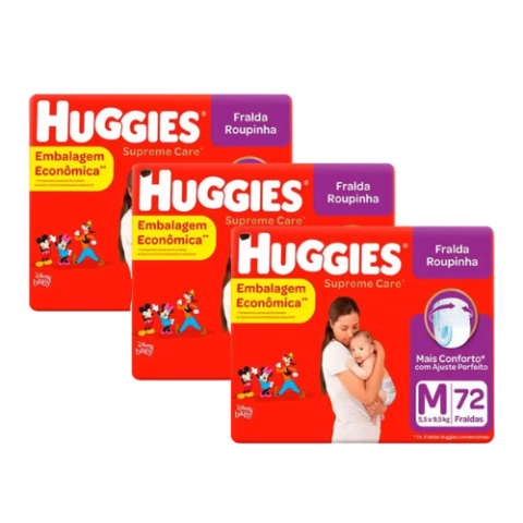 3 Pacotes Fralda Huggies Roupinha Supreme Care M 72 Unidades - Clubinho ...