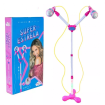 Microfone Infantil Duplo com Pedestal de Led e Luz Claudinha Leitte