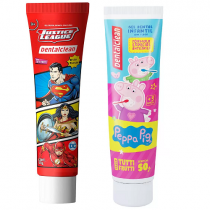 Creme Dental Infantil com Flúor 50g Dentaclean Liga da Justiça ou Peppa Pig