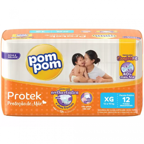 Fralda Pom Pom Protek Proteção de Mãe XG 12 Unidades