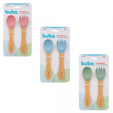 Kit Talheres Silicone e Bambu Buba