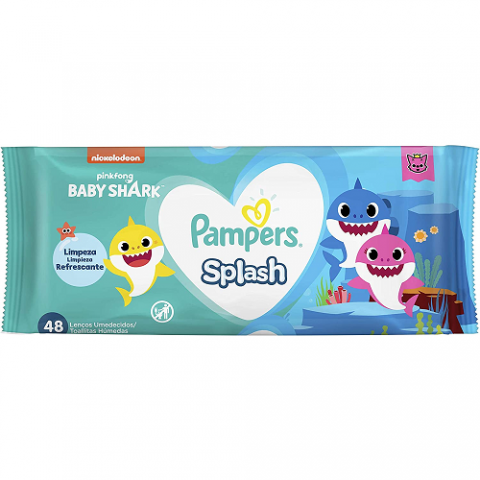 Lenços Umedecidos Pampers Splashers Baby Shark 48 Unidades