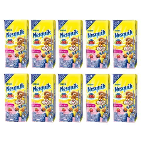 10 Unidades Bebida Láctea Nesquik Morango 200ml
