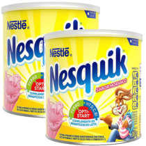 2 Latas Achocolatado em Pó Nesquik Morango 380g