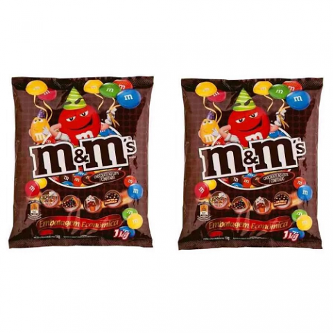 2 Pacotes M&M Confeito Chocolate 1Kg