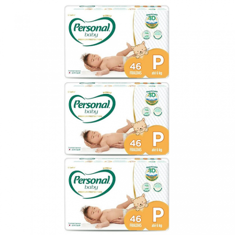3 Pacotes Fralda Personal Baby Premium Protection Tam. P 46 Unidades