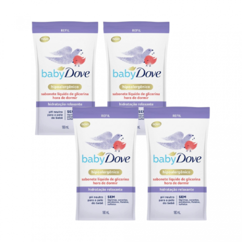 4 Unidades Sabonete Líquido de Glicerina Dove Baby Hora de Dormir 180ml Refil