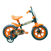 Bicicleta Aro 12 Track Arco Íris Com Rodas de Apoio e Capa Corrente Laranja