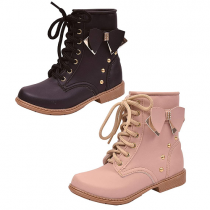 Bota Coturno Infantil Menina Laço e Cadarço Rosa ou Preto