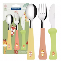 Jogo Talheres 3 Peças Inox Baby Friends Colorido Tramontina