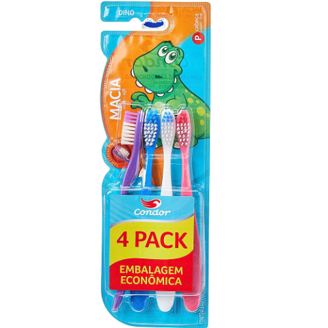Pack 4 Escovas Dentais Macia Condor Dino