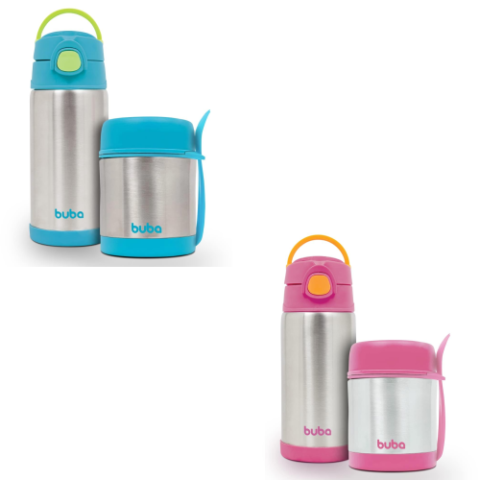 Kit Garrafa e Pote Térmico Inox Buba Cor
