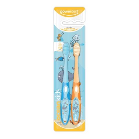 Kit com 2 Escovas De Dentes Infantil Ocean Kids Powerdent