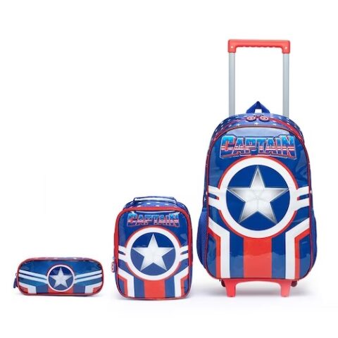 Kit Mochila de Rodinha Capitain + Lancheira + Estojo Polo One