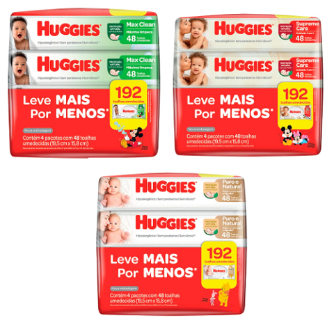 Lenço Umedecido Huggies 4 Pacotes de 48 Unidades