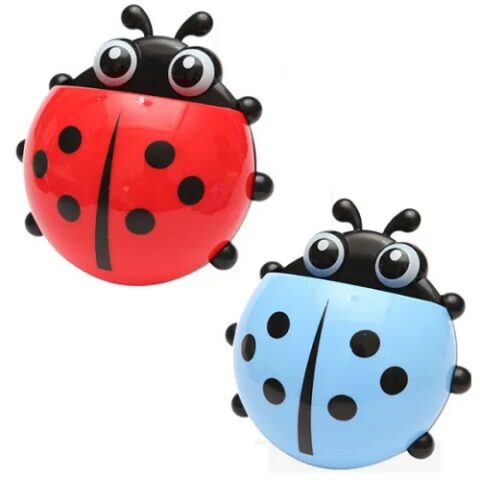 Porta Escova De Dente Joaninha Com Ventosa Azul ou Vermelha