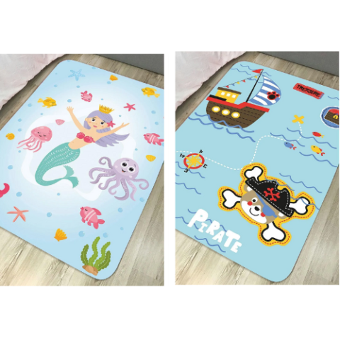 Tapete Infantil Antiderrapante Sereia ou Piratas 95×130 cm