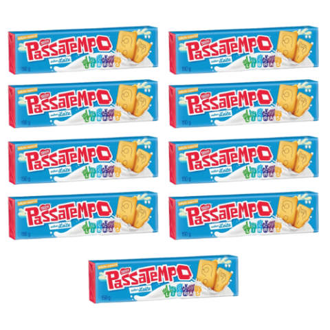 9 Pacotes de Biscoito Passatempo Leite 150g