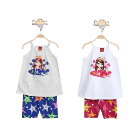 2 Conjuntos Infantil Kyly Estampado Regata + Short Menina