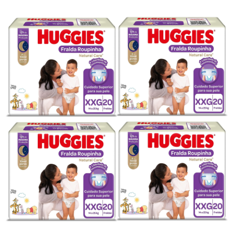 4 Pacotes Fralda Huggies Natural Care Roupinha XXG 20 unidades