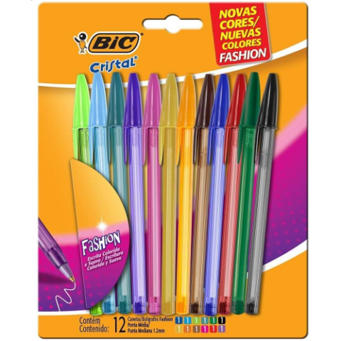 Caneta Esferográfica Bic Cristal Fashion 12 Cores
