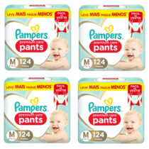 4 Pacotes Fralda Pampers Pants Premium Care M 124 unidades