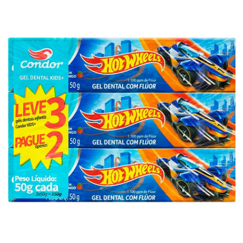 Kit 3 Unidades Creme Dental Condor Hot Wheels 50g