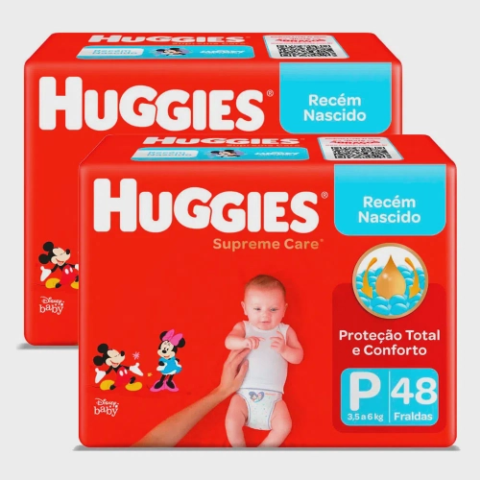 2 Pacotes Fralda Huggies Supreme Care P 48 unidades