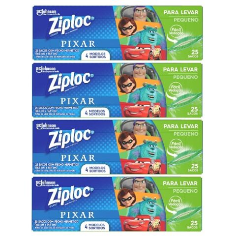 4 Unidades Ziploc Sacos Herméticos para Levar Pixar com 25 unidades