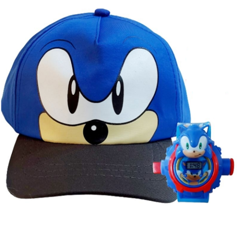 Boné Infantil Sonic + Relógio Projetor de Imagem