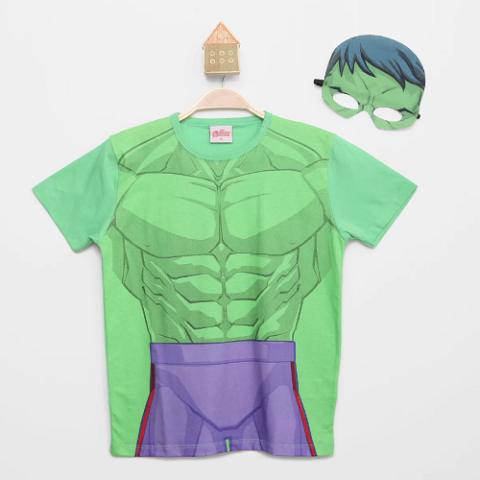 Camiseta Infantil Com Máscara Hulk Marvel Avengers