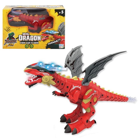 Jurassic Fun Metal Dragon Vermelho com Luz e Som Multikids