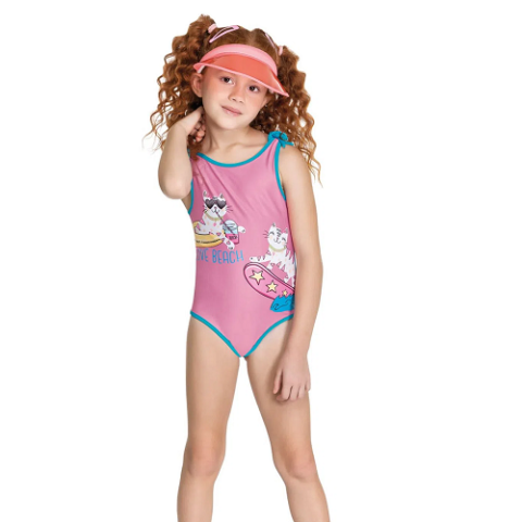 Maiô Infantil Gatinhos Trick Nick Rosa