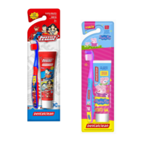 Gel Dental Infantil + Escova de Dentes Dentalclean Peppa Pig ou Liga da Justiça
