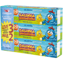 Kit 3 Unidades Pasta de Dente Galinha Pintadinha sem Flúor Morango 50g Condor