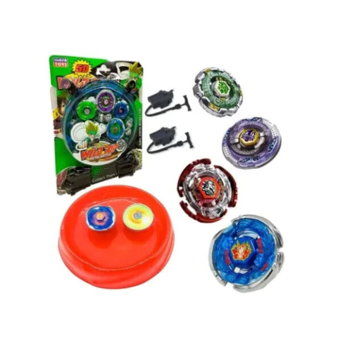 Kit 4 Beyblade Metal Led + Lançador + Arena Resistente