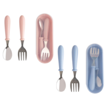 Kit Com Estojo Jogo Talheres Clink Colher Garfo Inox Infantil