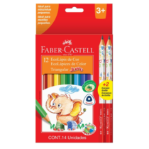 Lápis de Cor Faber-Castell Ecolápis Triangular Jumbo 12 Cores + 2 Lápis Jumbo