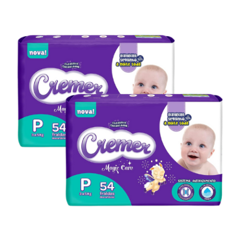 2 Pacotes Fralda Cremer Mega P 54 Unidades