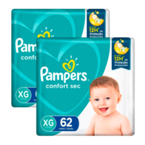 2 Pacotes Fralda Pampers Confort Sec XG 62 Unidades