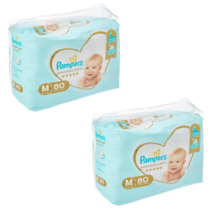2 Pacotes Fraldas Pampers Premium Care M 80 Unidades