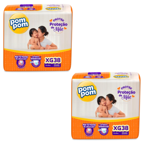 2 Pacotes Fralda Pom Pom Protek XG 38 Unidades