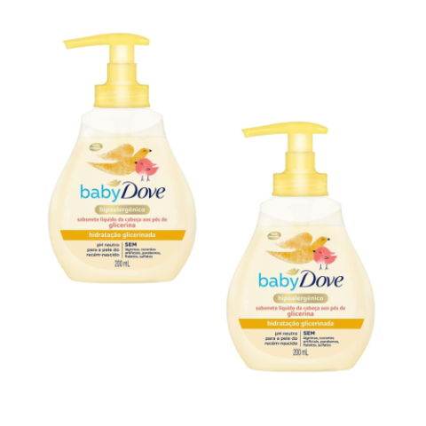 2 Sabonetes Líquidos Baby Dove Hidratação Glicerinada 200ml