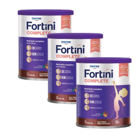 3 Latas Fortini Complete Chocolate 800g Danone