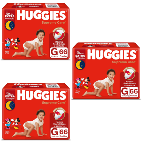 3 Pacotes Fralda Huggies Supreme Care G 66 unidades