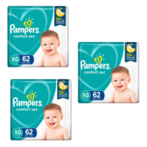 3 Pacotes Fralda Pampers Confort Sec XG 62 Unidades 3 Pacotes Fralda Pampers Confort Sec XG 62 Unidades