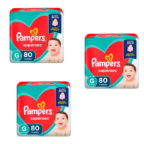 3 Pacotes Fralda Pampers Supersec G 80 unidades