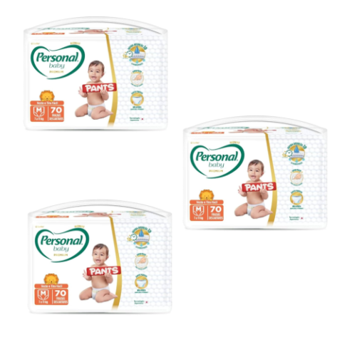 3 Pacotes Fralda Personal Baby Premium Pants M 70 Unidades